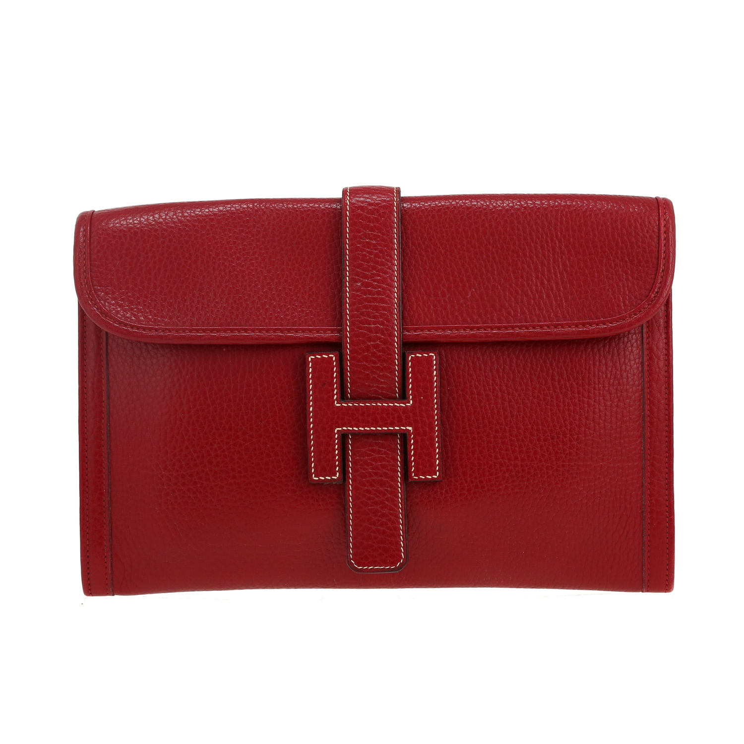 Pochette Hermès  Jige en cuir Ardenne bordeaux - Detail D4