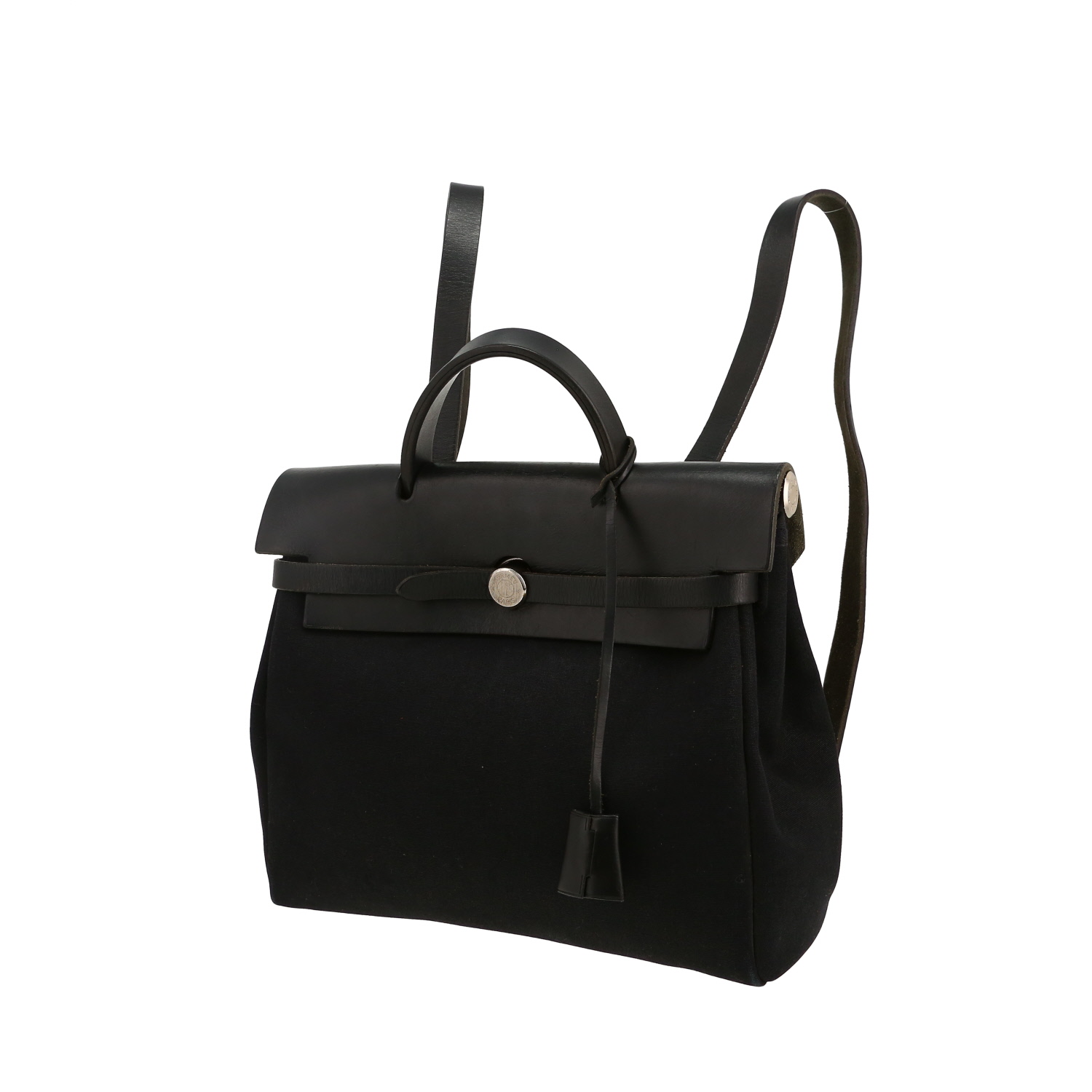 Zaino Hermès Herbag in tela nera e pelle nera - Detail D4