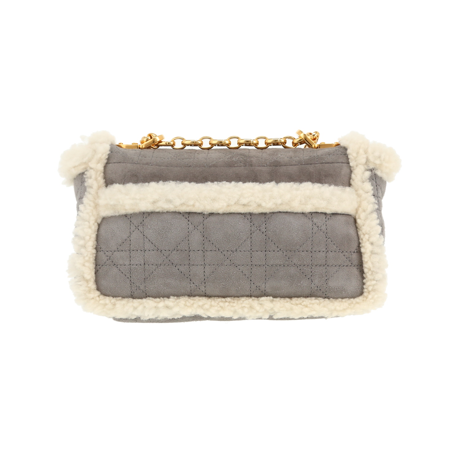 Sac bandoulière Dior  Caro petit modèle  en peau retournée grise et blanche - Detail D4
