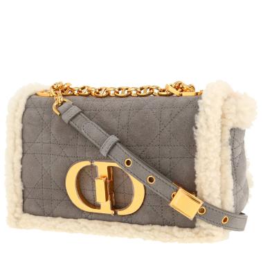 Bolso bandolera Dior  Caro modelo pequeño  en piel volteada gris y blanca