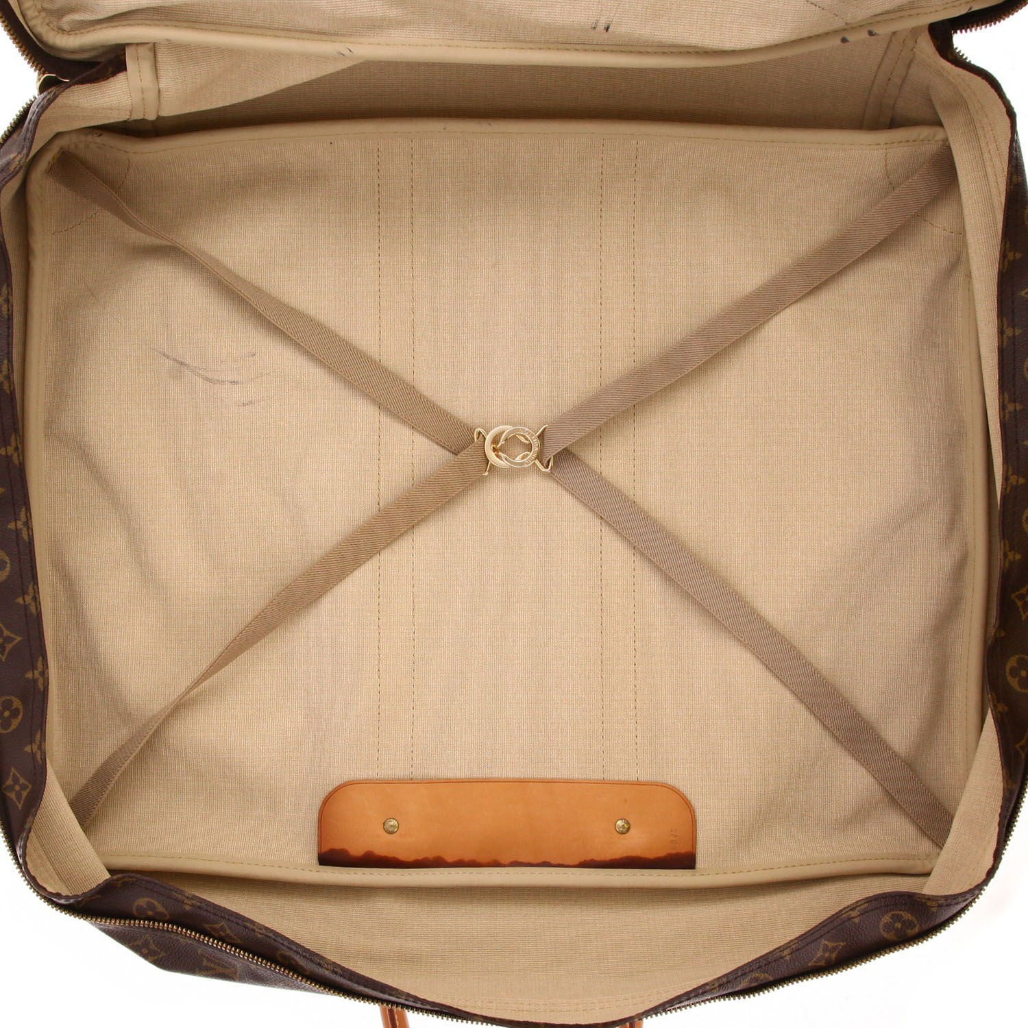 Louis Vuitton Sirius 50 soft suitcase in brown monogram canvas and natural leather - Detail D3