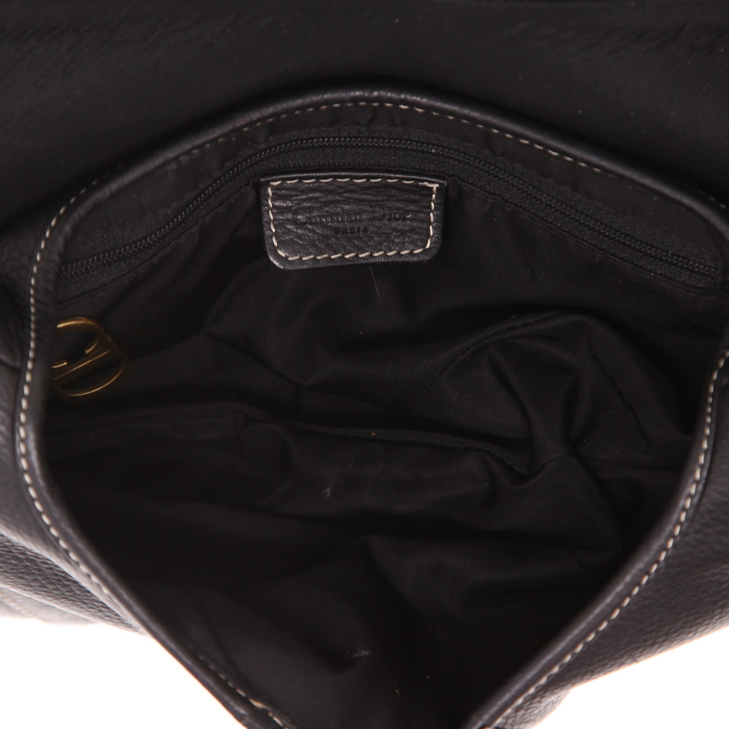 Dior  Saddle handbag  in black grained leather - Detail D3