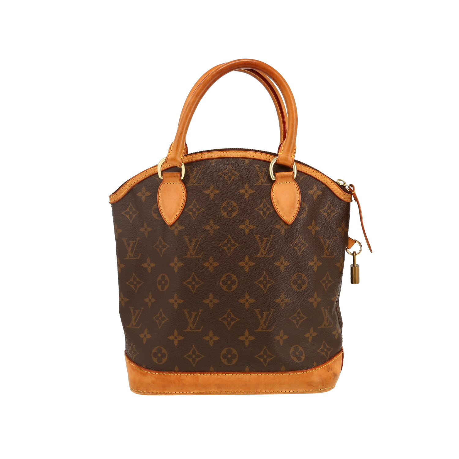 Bolso de mano Louis Vuitton  Lockit en lona Monogram marrón y cuero natural - Detail D4