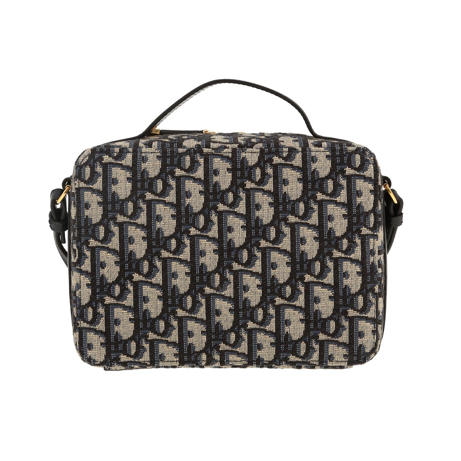 Bolso bandolera Dior  Box 30 Montaigne en lona Monogram Oblique azul marino y cuero azul marino - Detail D4