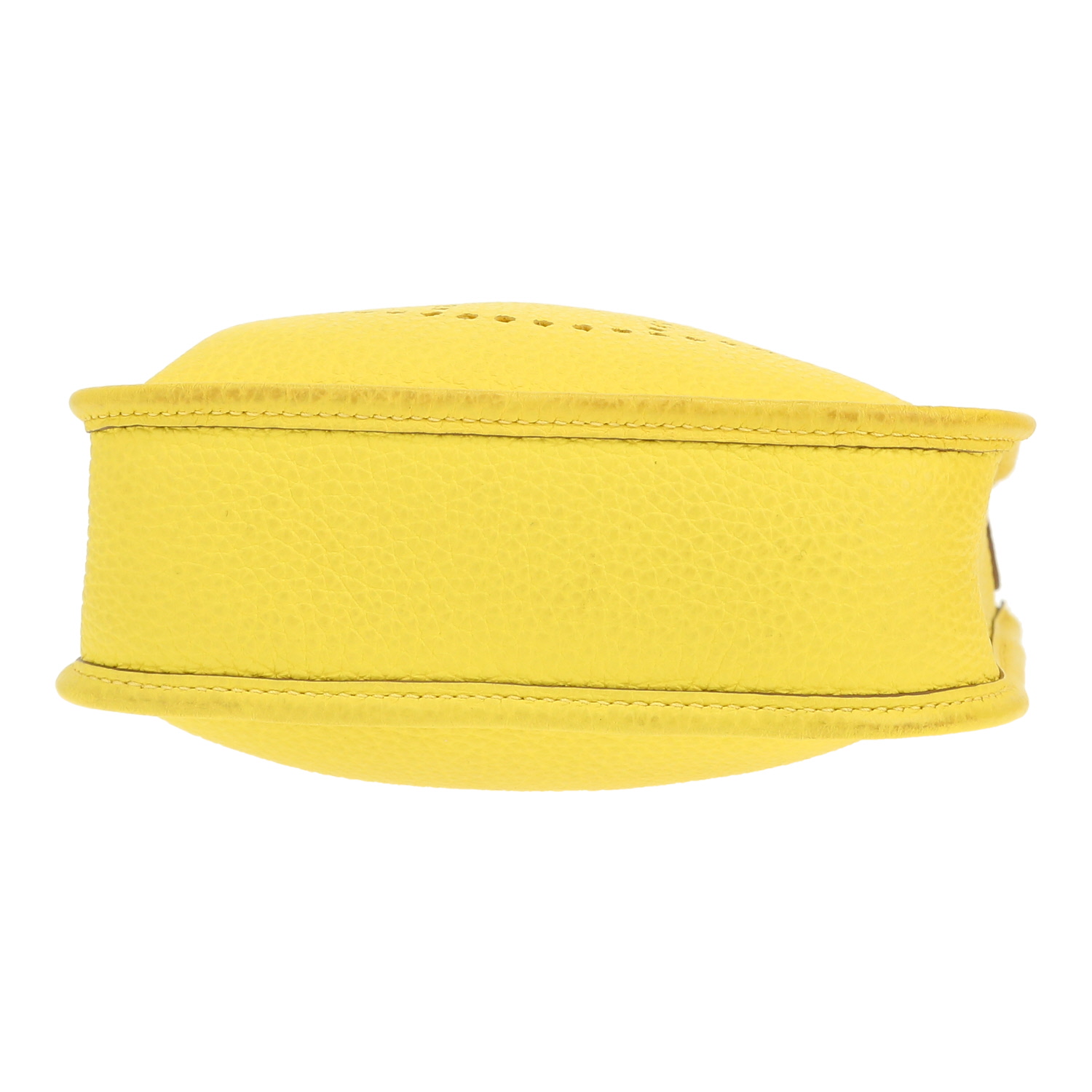 Sac bandoulière Hermès Mini Evelyne en cuir taurillon clémence jaune Lime - Detail D1