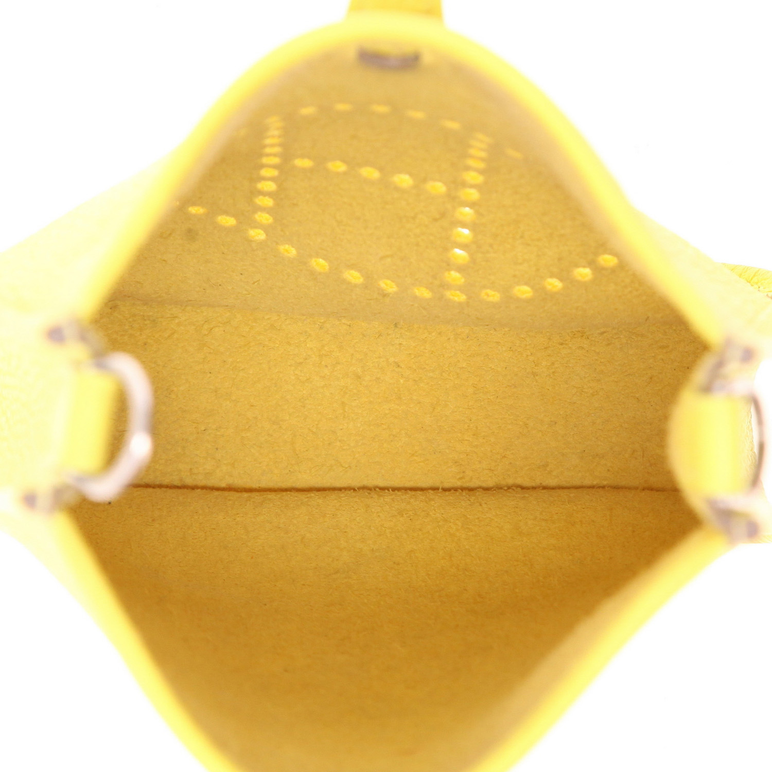 Sac bandoulière Hermès Mini Evelyne en cuir taurillon clémence jaune Lime - Detail D3