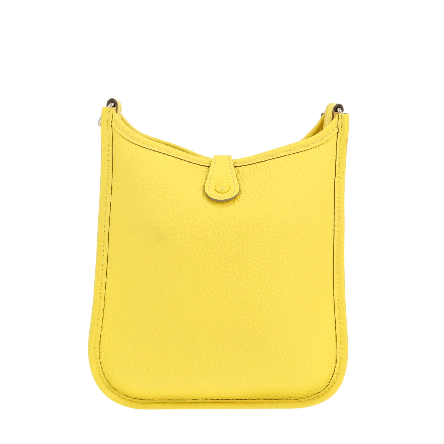 Sac bandoulière Hermès Mini Evelyne en cuir taurillon clémence jaune Lime - Detail D4