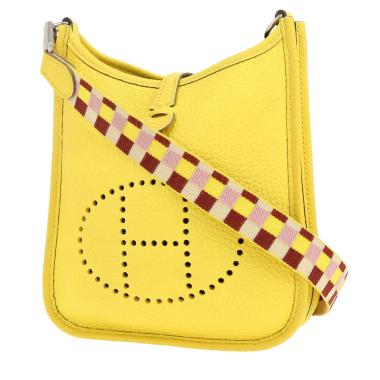 Hermès  Evelyne 16 cm shoulder bag  in yellow Lime leather taurillon clémence