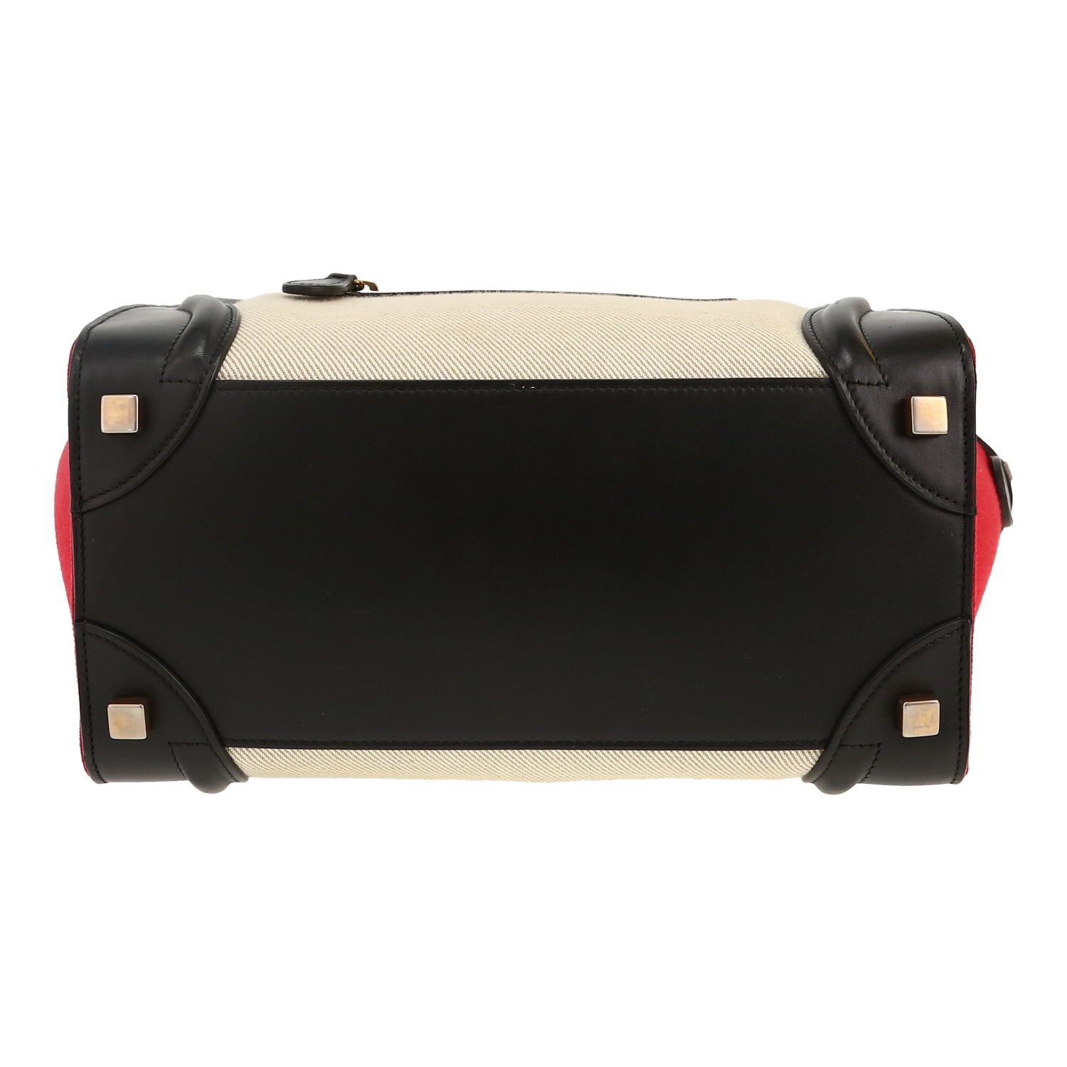 Celine  Luggage Micro handbag  in beige and red canvas  and black leather - Detail D1