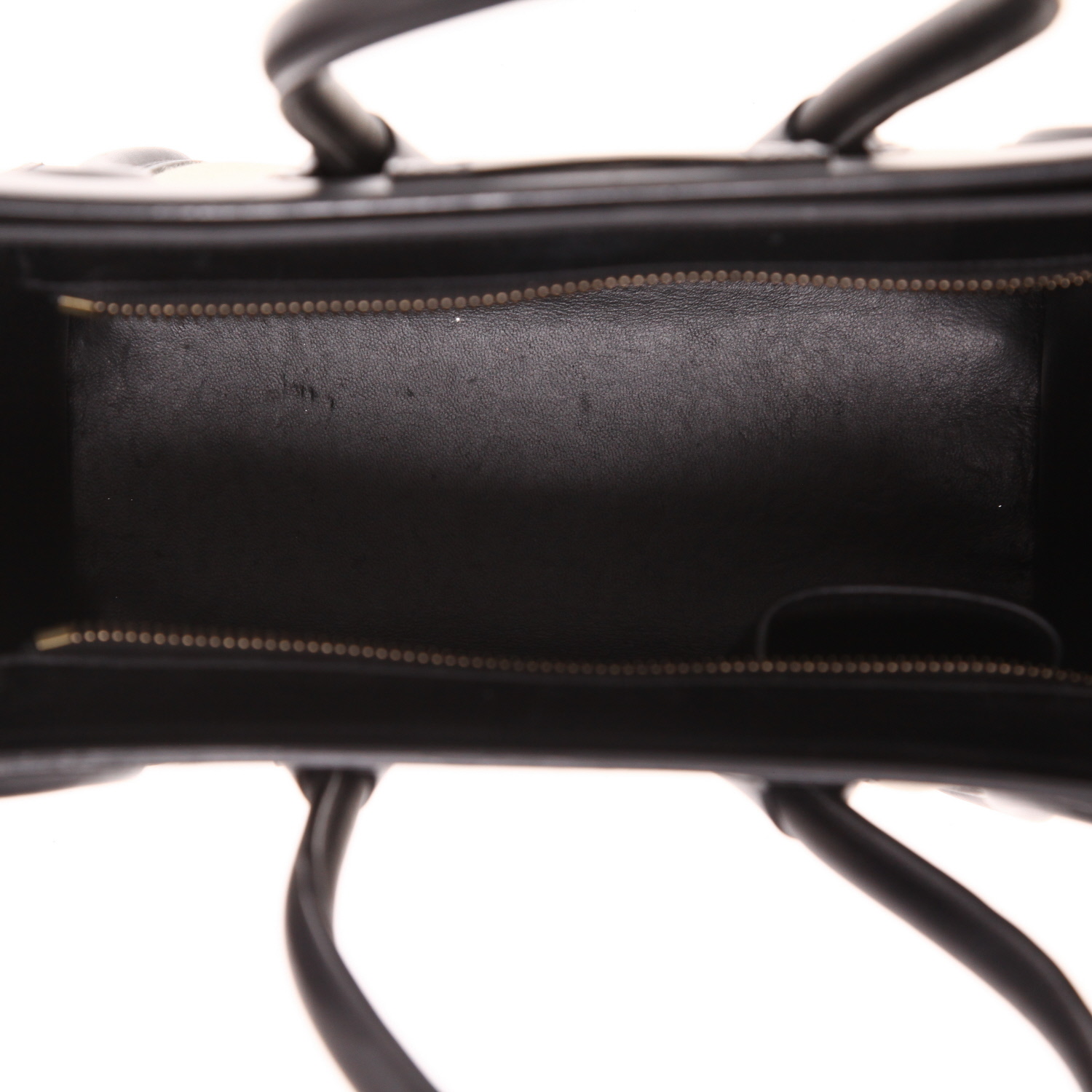 Celine  Luggage Micro handbag  in beige and red canvas  and black leather - Detail D3