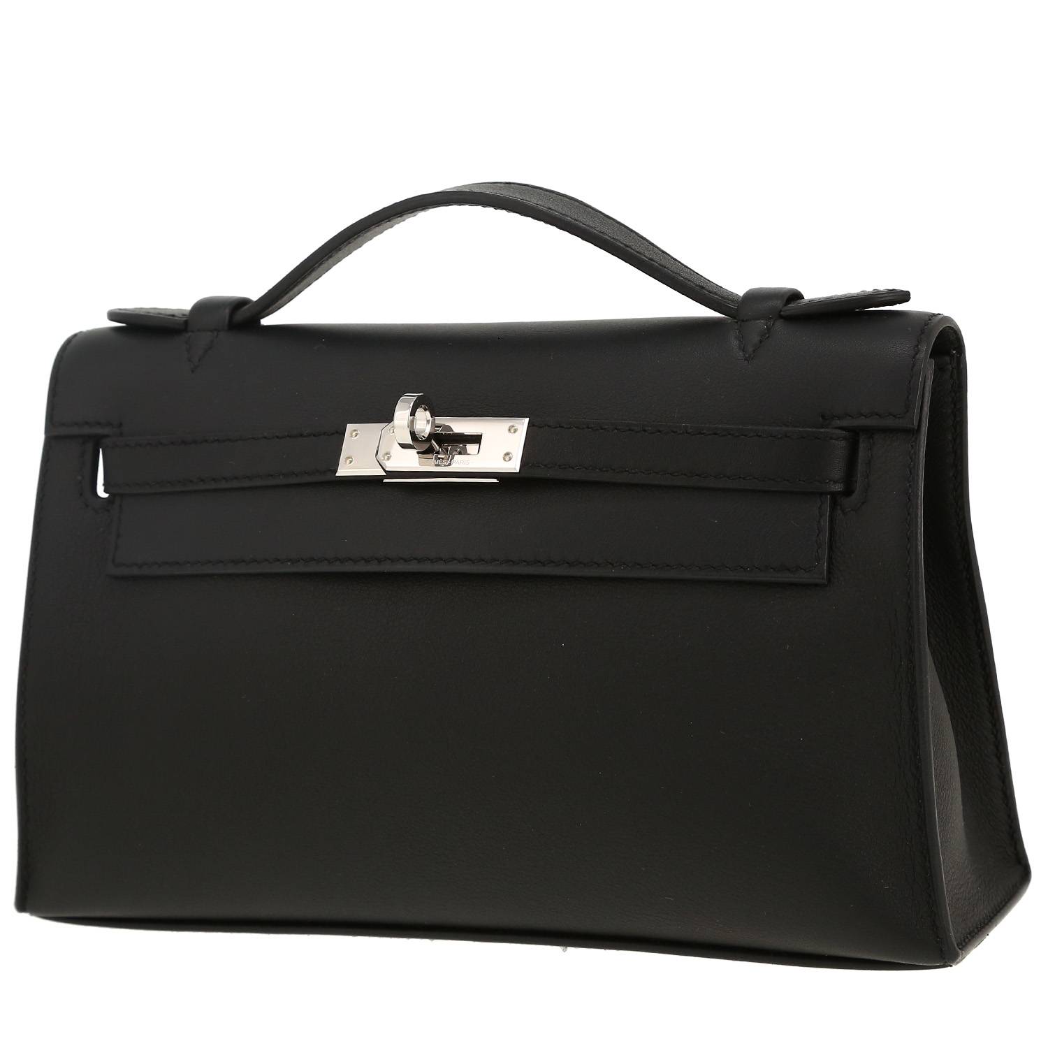 Bolsito de mano Hermès  Kelly - Clutch en cuero swift negro
