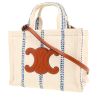 Celine  Thais shopping bag  in ecru and blue canvas  and brown leather - 00pp thumbnail