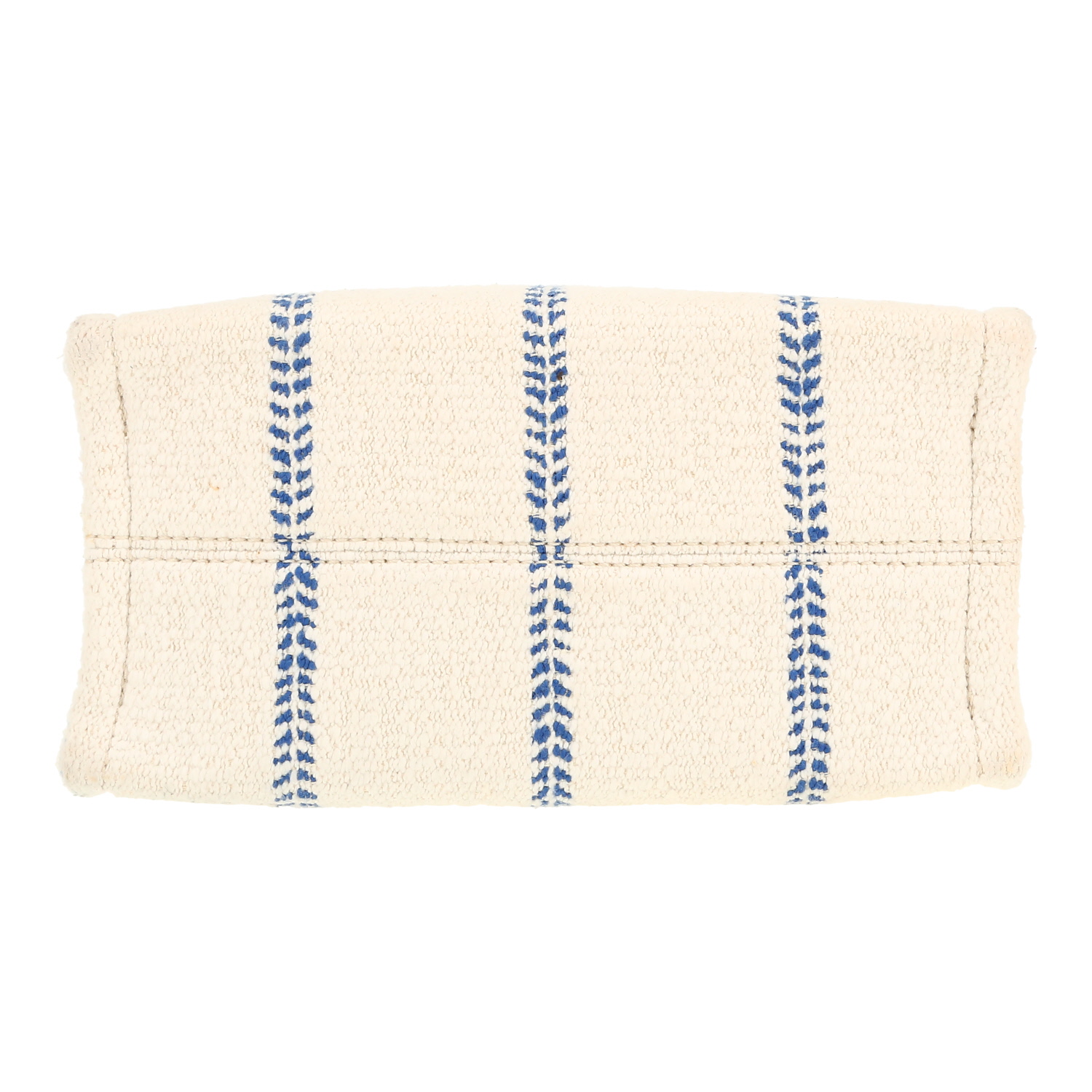 Celine  Thais shopping bag  in ecru and blue canvas  and brown leather - Detail D1