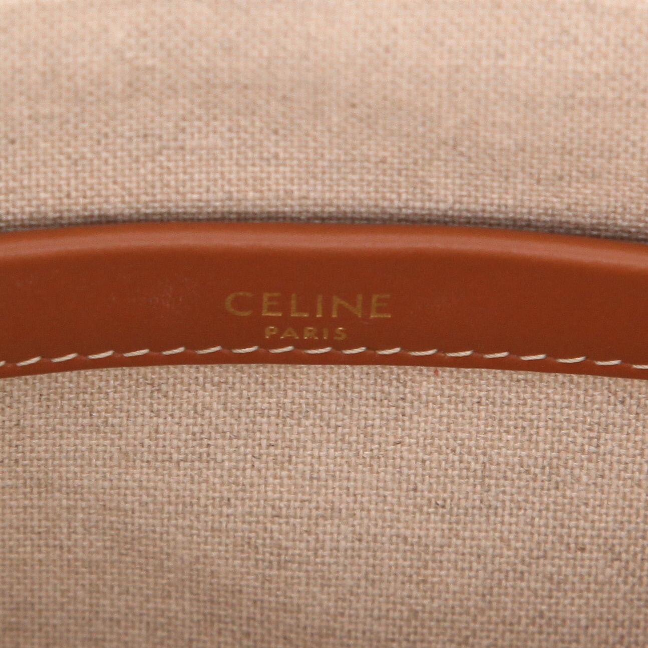 Celine  Thais shopping bag  in ecru and blue canvas  and brown leather - Detail D2