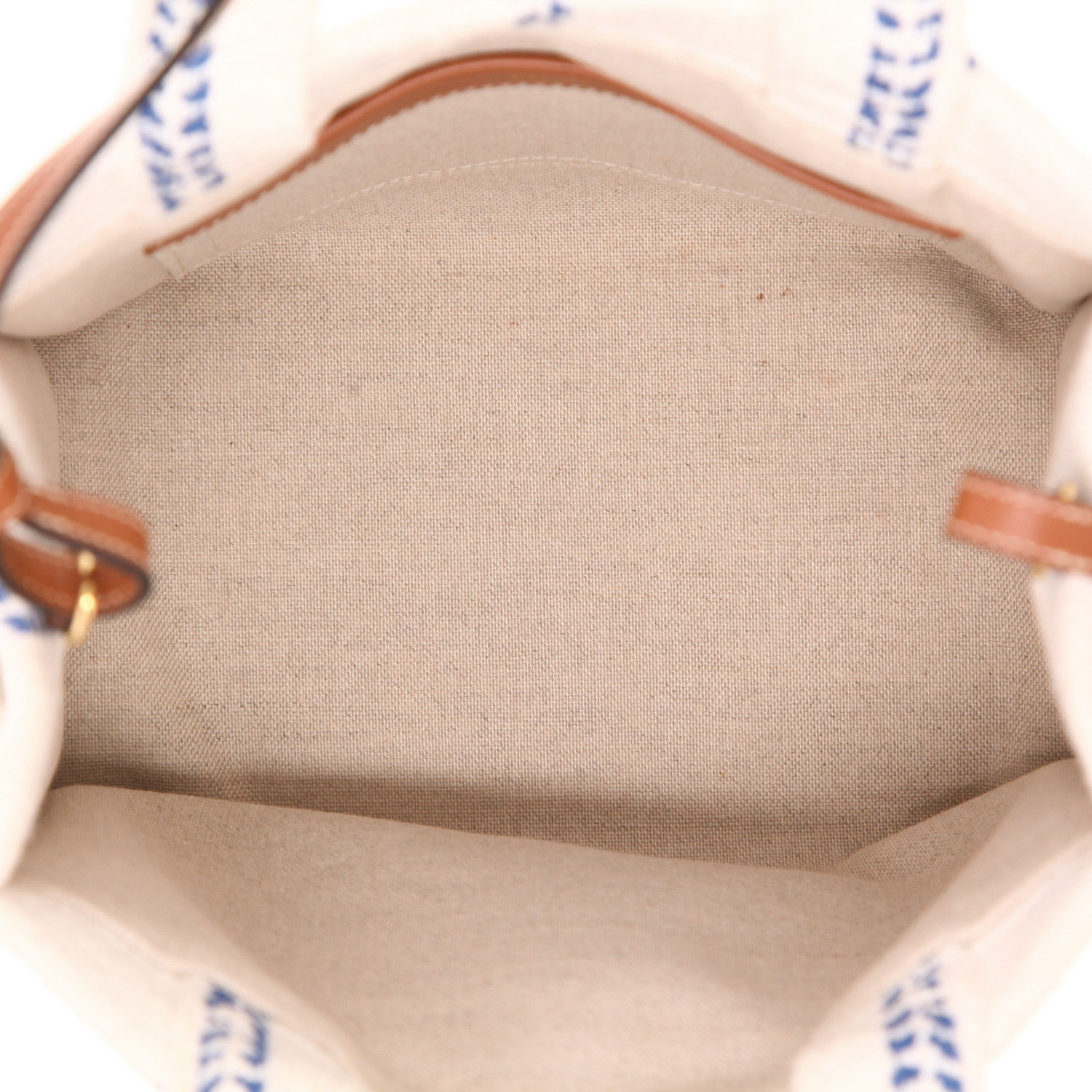 Sac cabas Celine  Thais en toile écrue et bleue et cuir marron - Detail D3