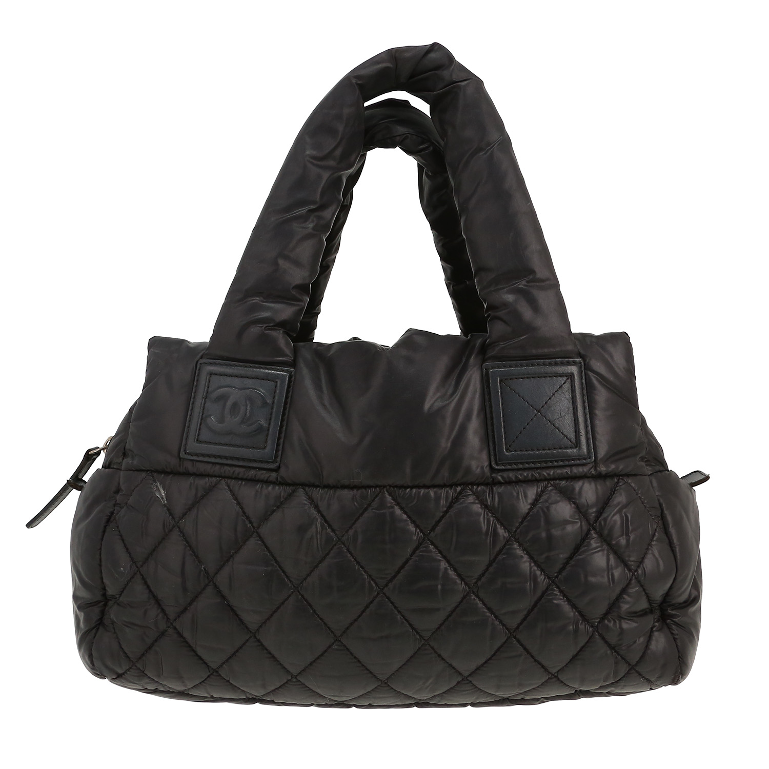 Chanel  Coco Cocoon small model  handbag  in black quilted canvas  and black leather - Detail D4