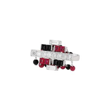 Bague Cartier Le Baiser du Dragon en or blanc, onyx, rubis et diamants