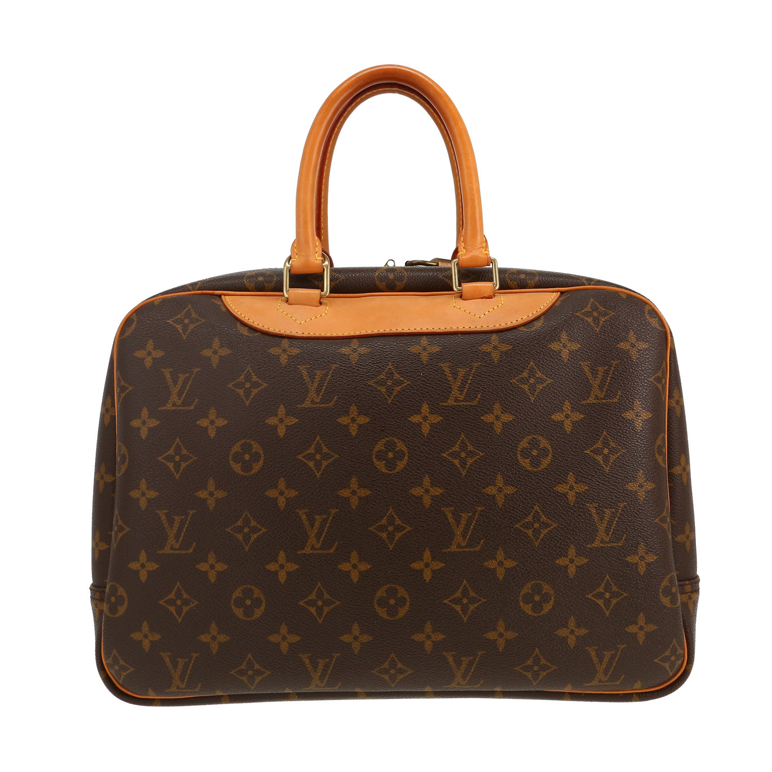 Louis Vuitton  Deauville handbag  in brown monogram canvas  and natural leather - Detail D4