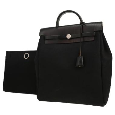 Sac à main Hermès  Herbag en toile noire et cuir noir