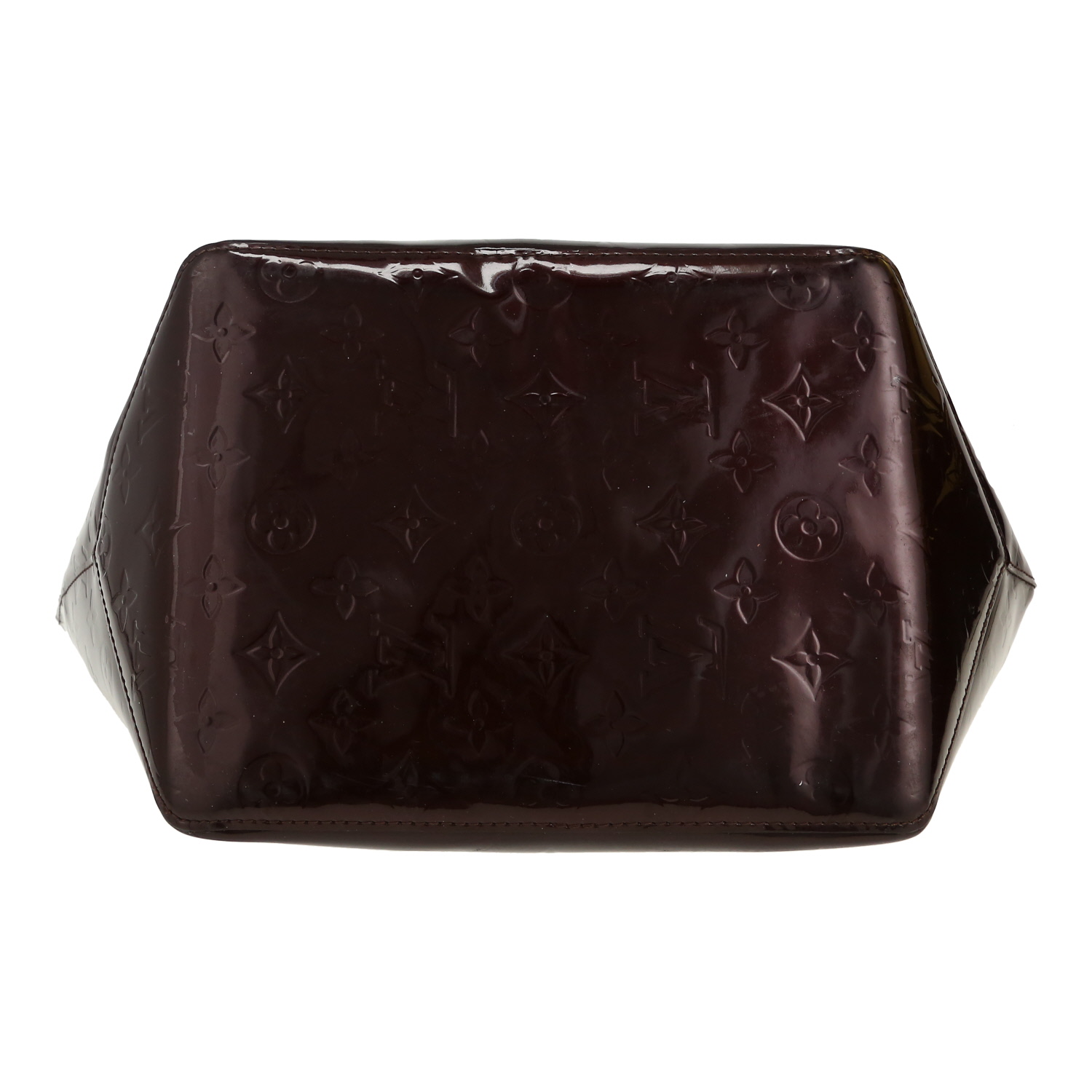Borsa Louis Vuitton Bellevue modello piccolo in pelle verniciata monogram bordeaux e pelle naturale - Detail D1
