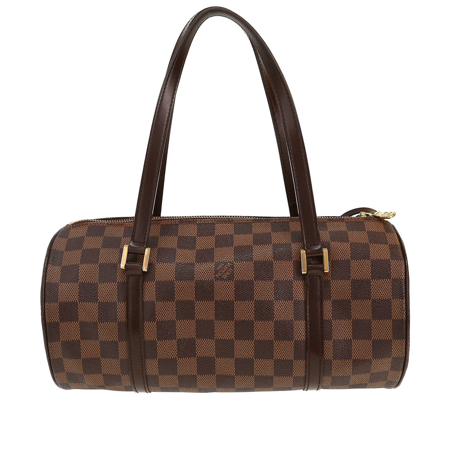 Sac à main Louis Vuitton  Papillon en toile damier ébène et cuir marron - Detail D4