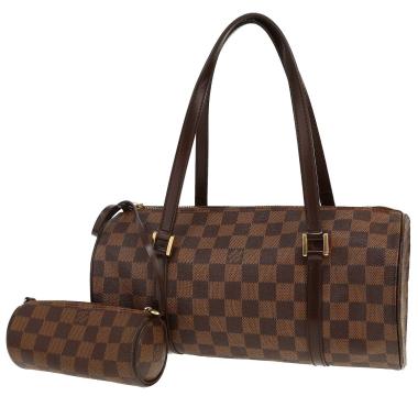 Sac à main Louis Vuitton  Papillon en toile damier ébène et cuir marron