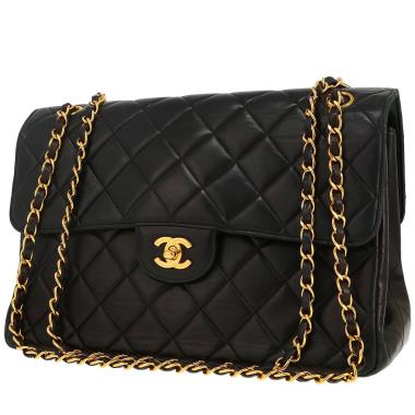 Bolso de mano Chanel  Timeless Double Flap en cuero acolchado negro