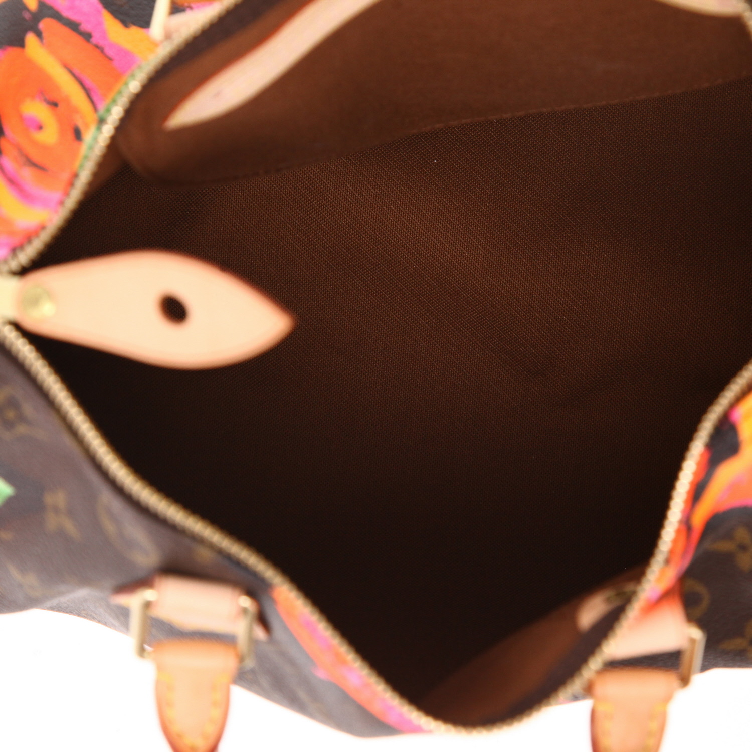 Sac à main Louis Vuitton X Stephen Sprouse Speedy 30 en toile monogram marron et cuir naturel - Detail D3