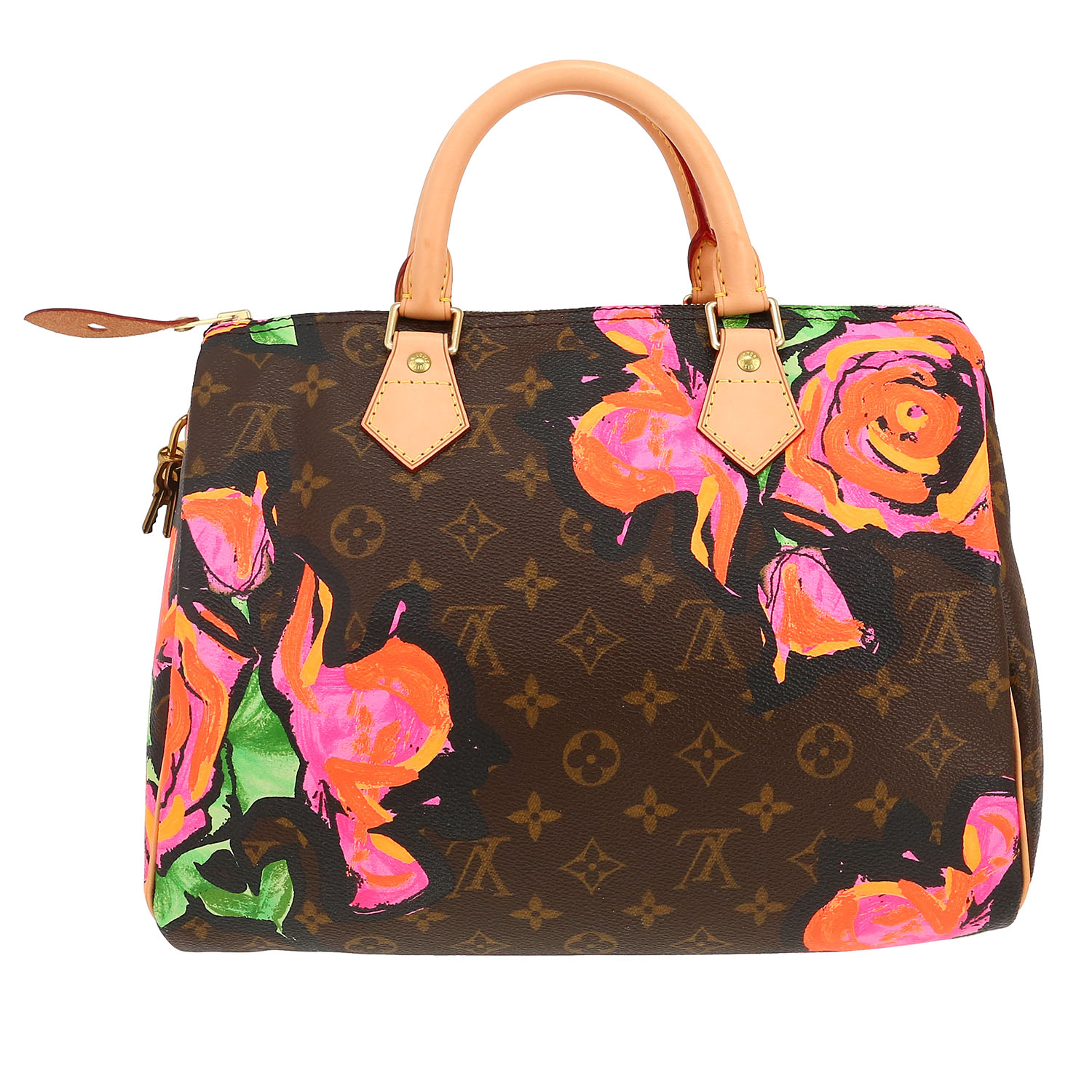Louis Vuitton X Stephen Sprouse Speedy 30 handbag  in brown monogram canvas  and natural leather - Detail D4