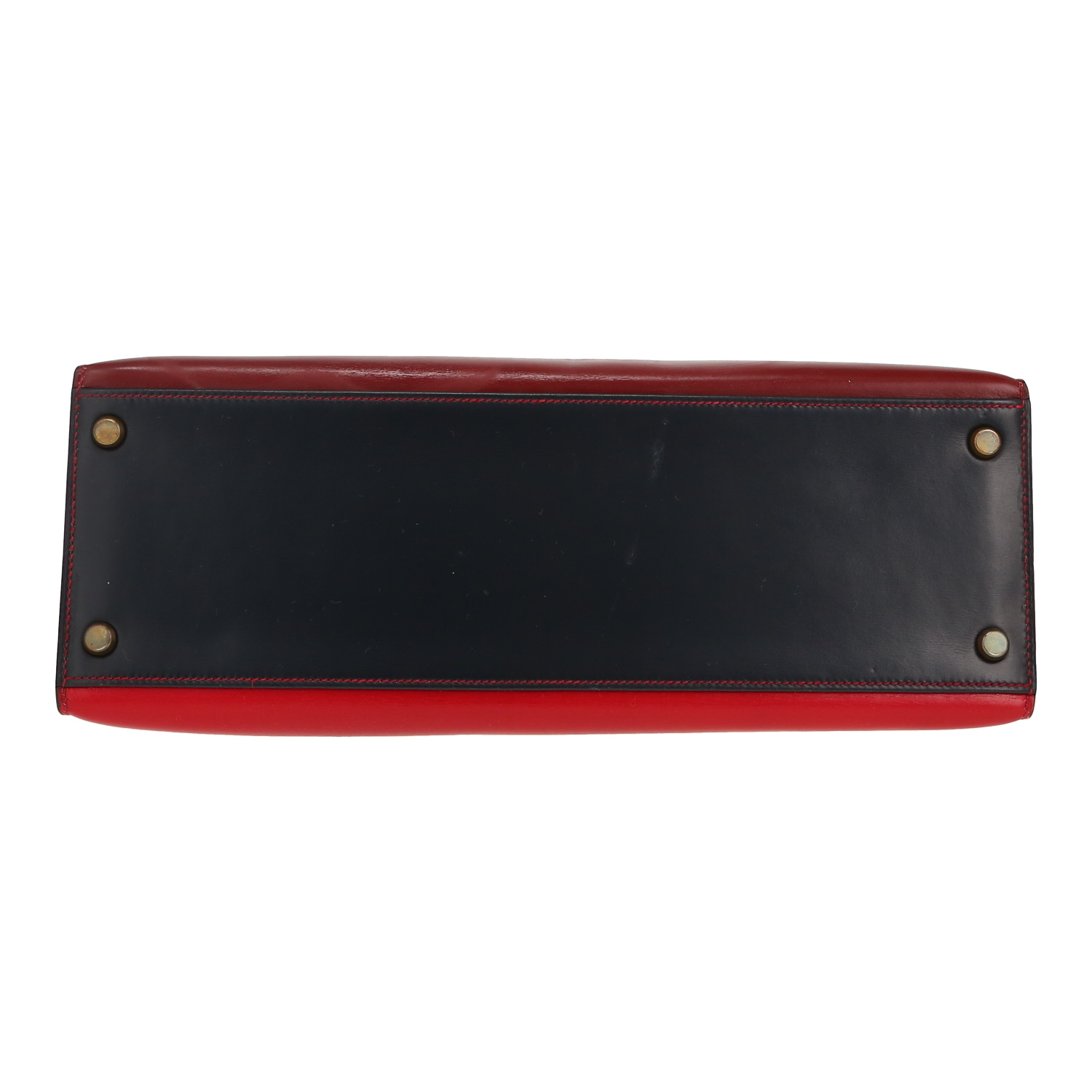 Borsa Hermès  Kelly 32 cm in pelle box rossa blu marino e bordeaux - Detail D1