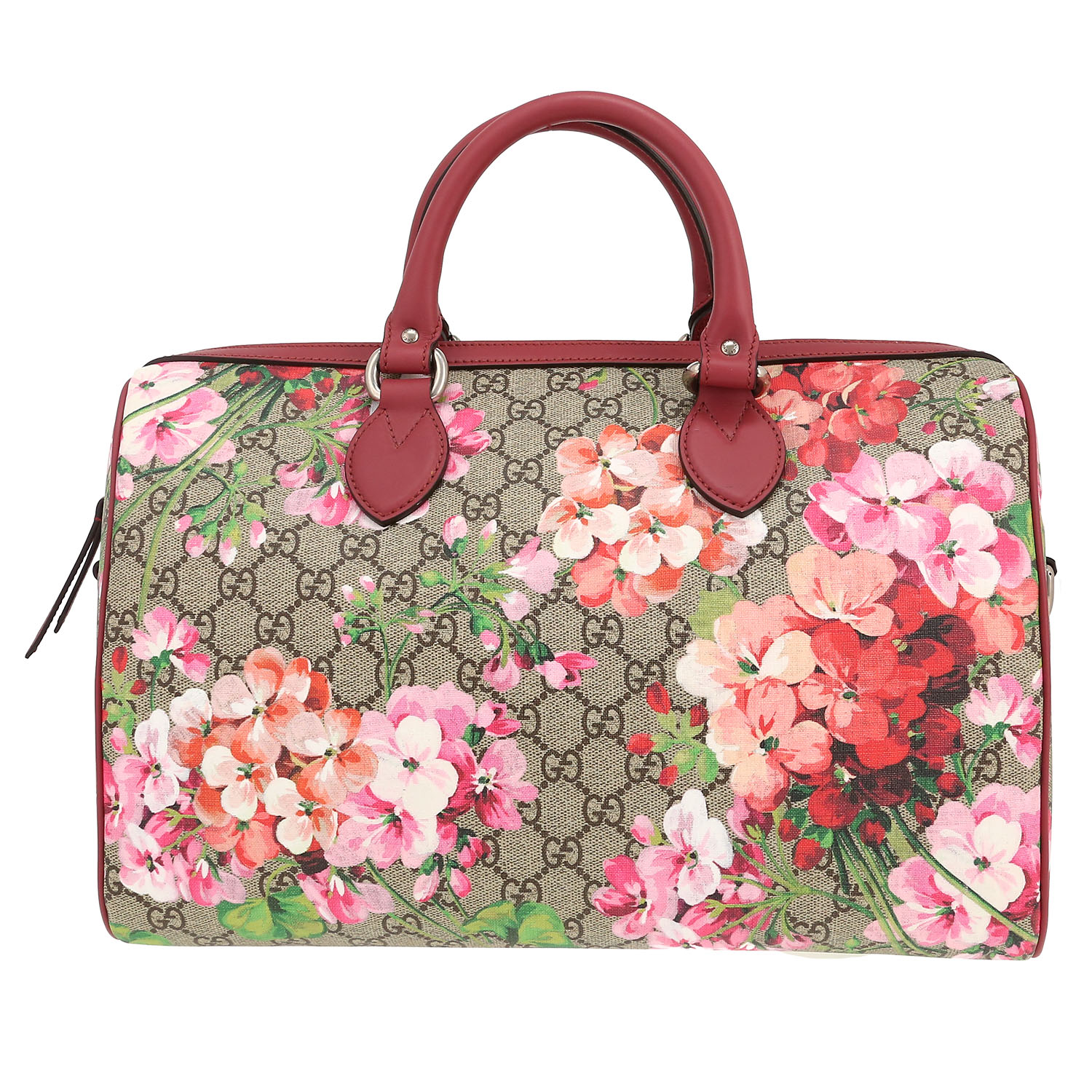Gucci handbag in beige logo canvas and pink leather - Detail D4