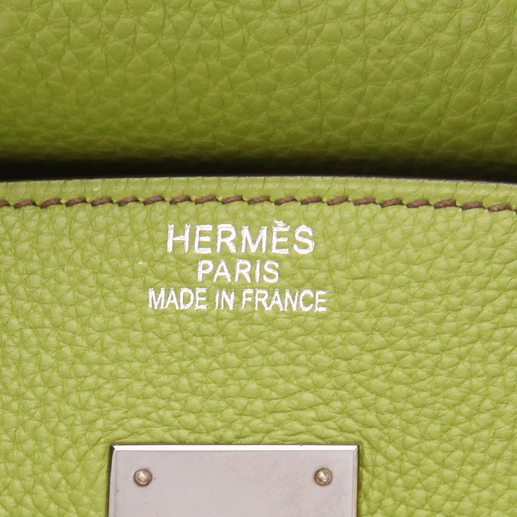 Bolso de mano Hermès  Birkin 35 cm en cuero togo verde anís - Detail D2