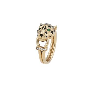 Cartier Panthère ring in yellow gold, lacquer and tsavorites