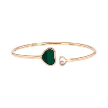 Bracciale semirigido Chopard Happy Hearts in oro rosa, diamante e malachite