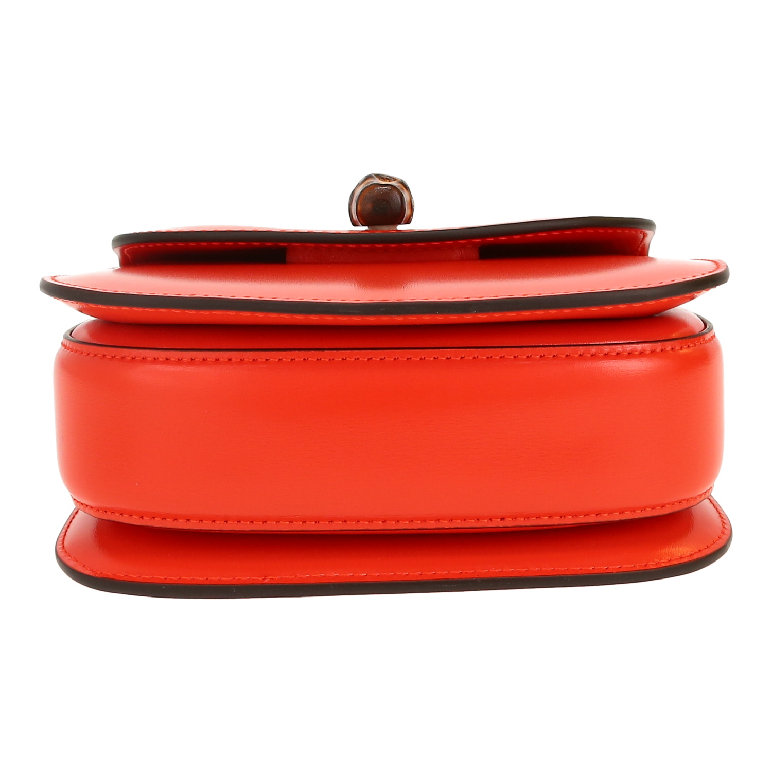 Sac bandoulière Gucci  Bamboo mini  en cuir lisse orange et bambou - Detail D1
