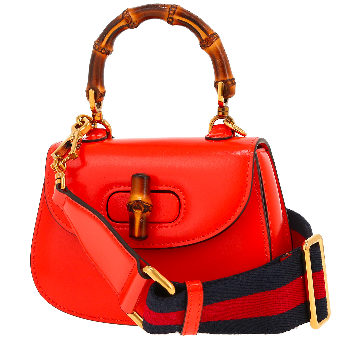 Bolso bandolera Gucci  Bamboo mini  en cuero liso naranja y bambú - Detail D4
