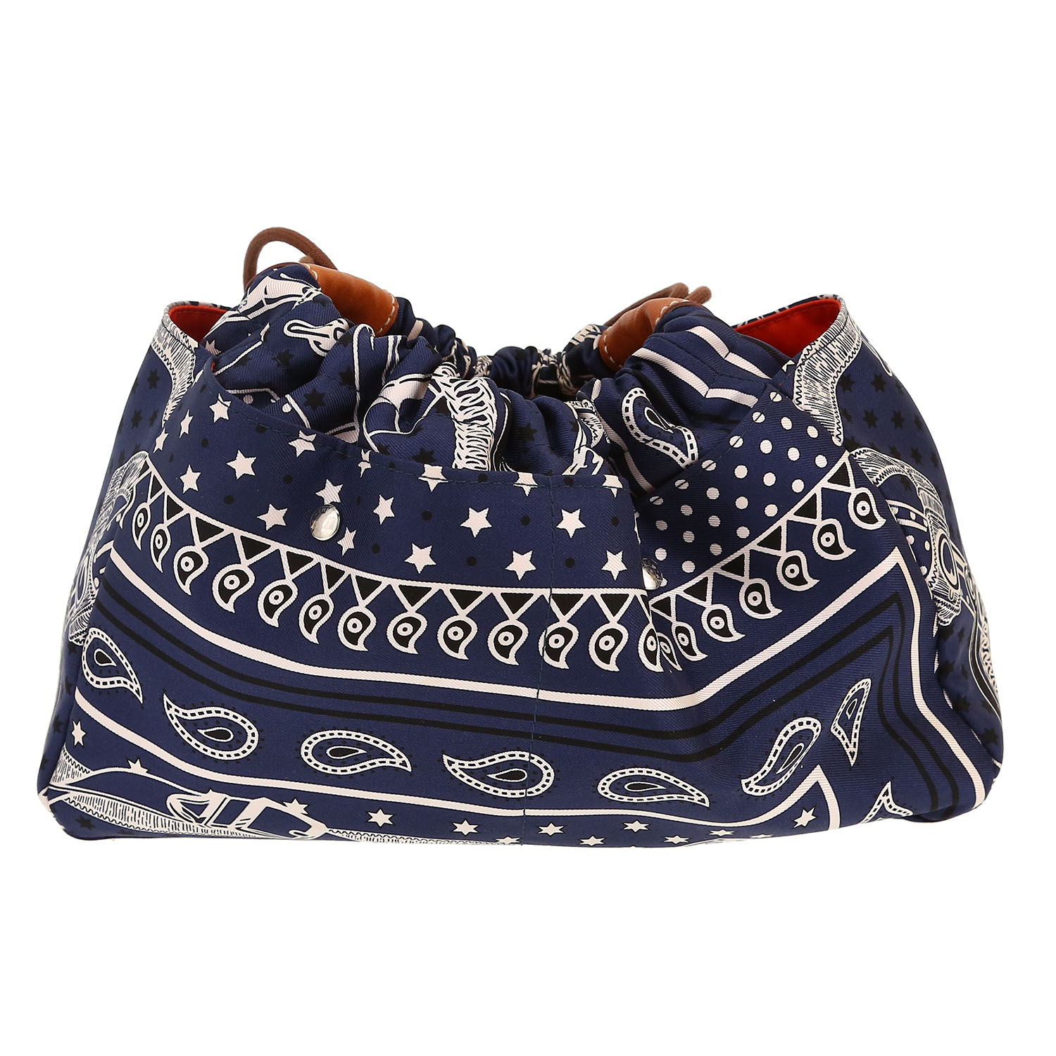 Hermès  Pochette Fourbi pouch  in blue twill silk  and brown Barenia leather - Detail D4