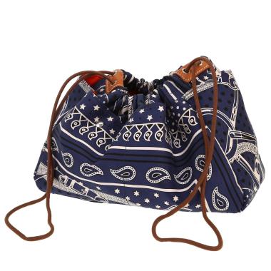 Bolsito de mano Hermès  Pochette Fourbi en sarga de seda azul y cuero Barenia marrón