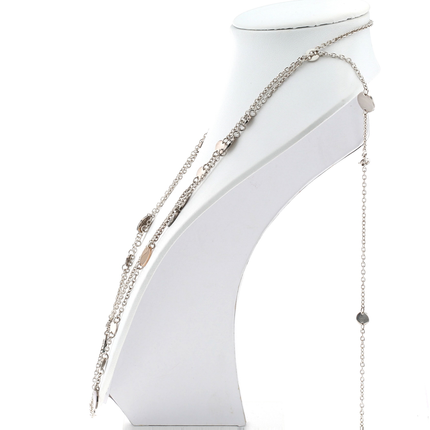 Hermès Ex Libris long necklace in silver and pink gold - Detail D3