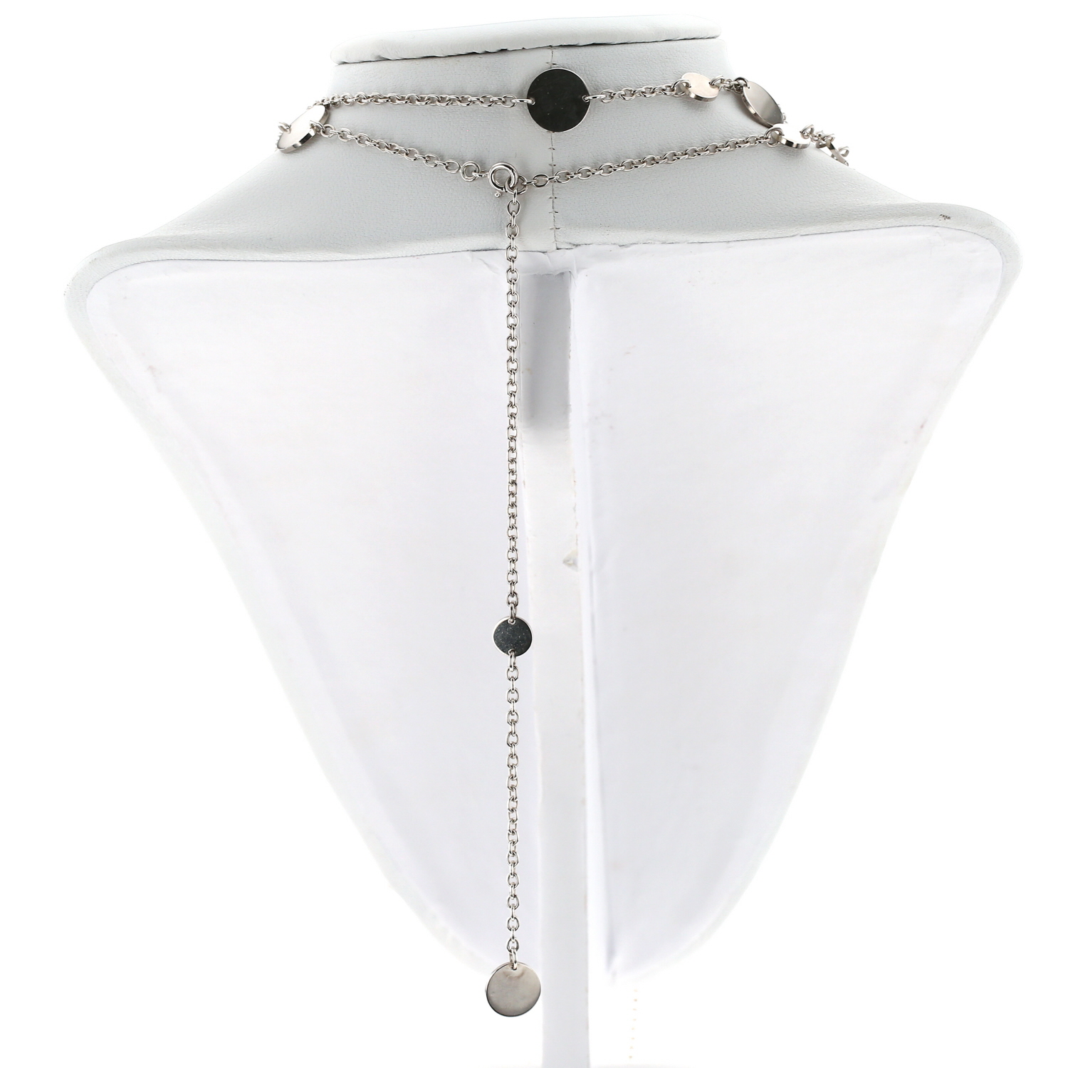 Hermès Ex Libris long necklace in silver and pink gold - Detail D4