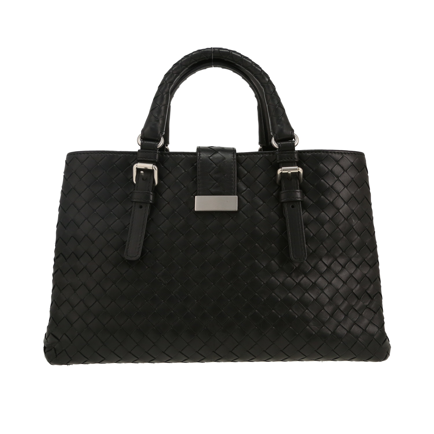 Bolso de mano Bottega Veneta  Roma modelo pequeño  en cuero intrecciato negro - Detail D4