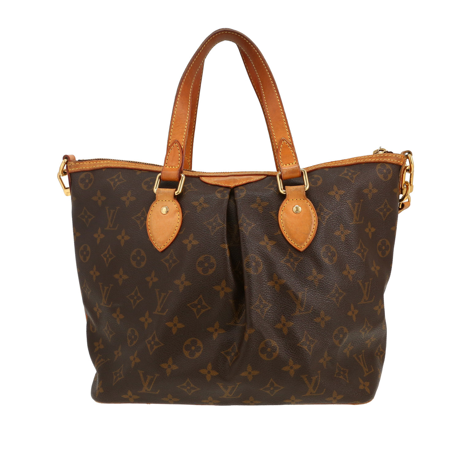 Sac à main Louis Vuitton  Palermo en toile monogram marron et cuir naturel - Detail D4