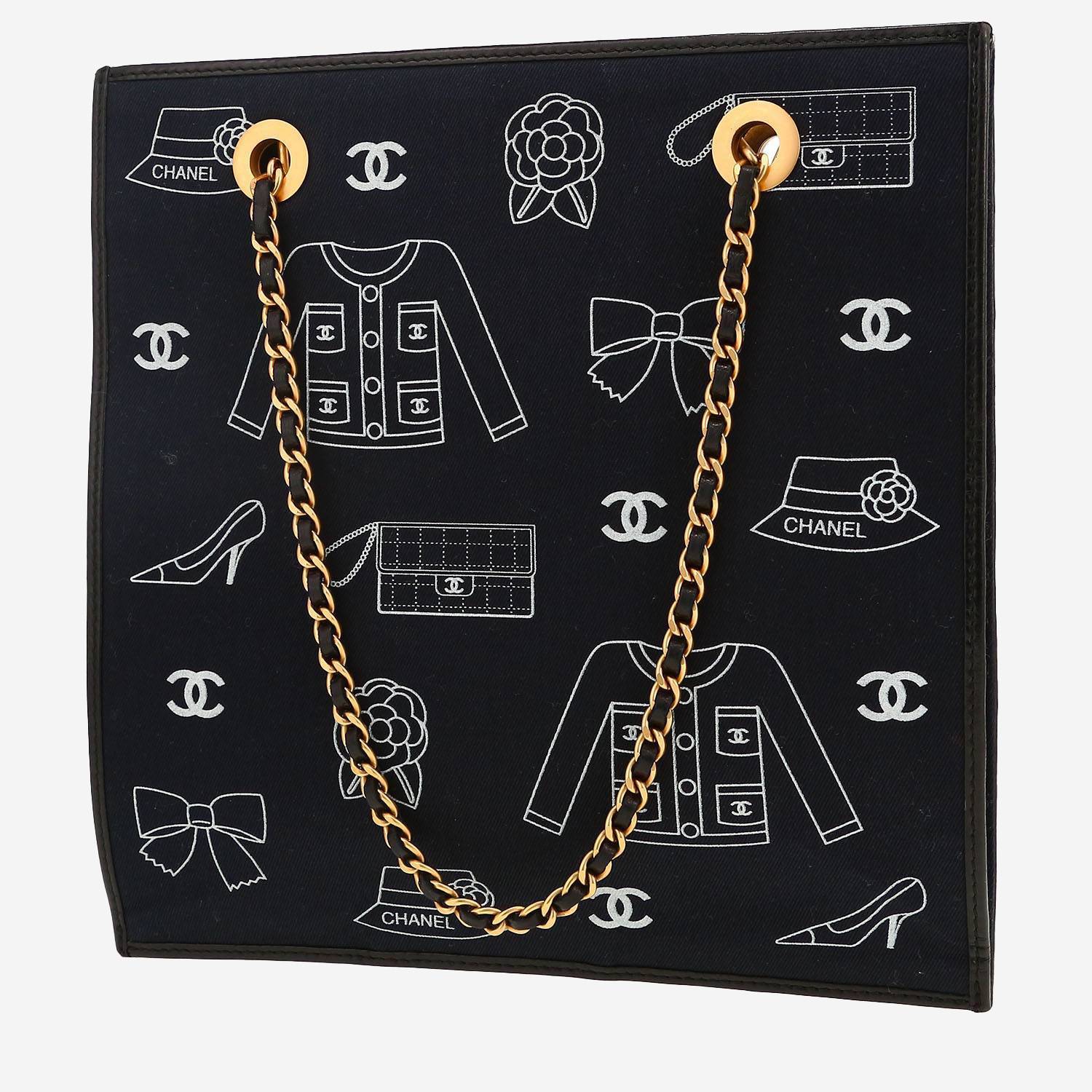Bolso de mano Chanel Vintage en lona negra y cuero negro - 00pp
