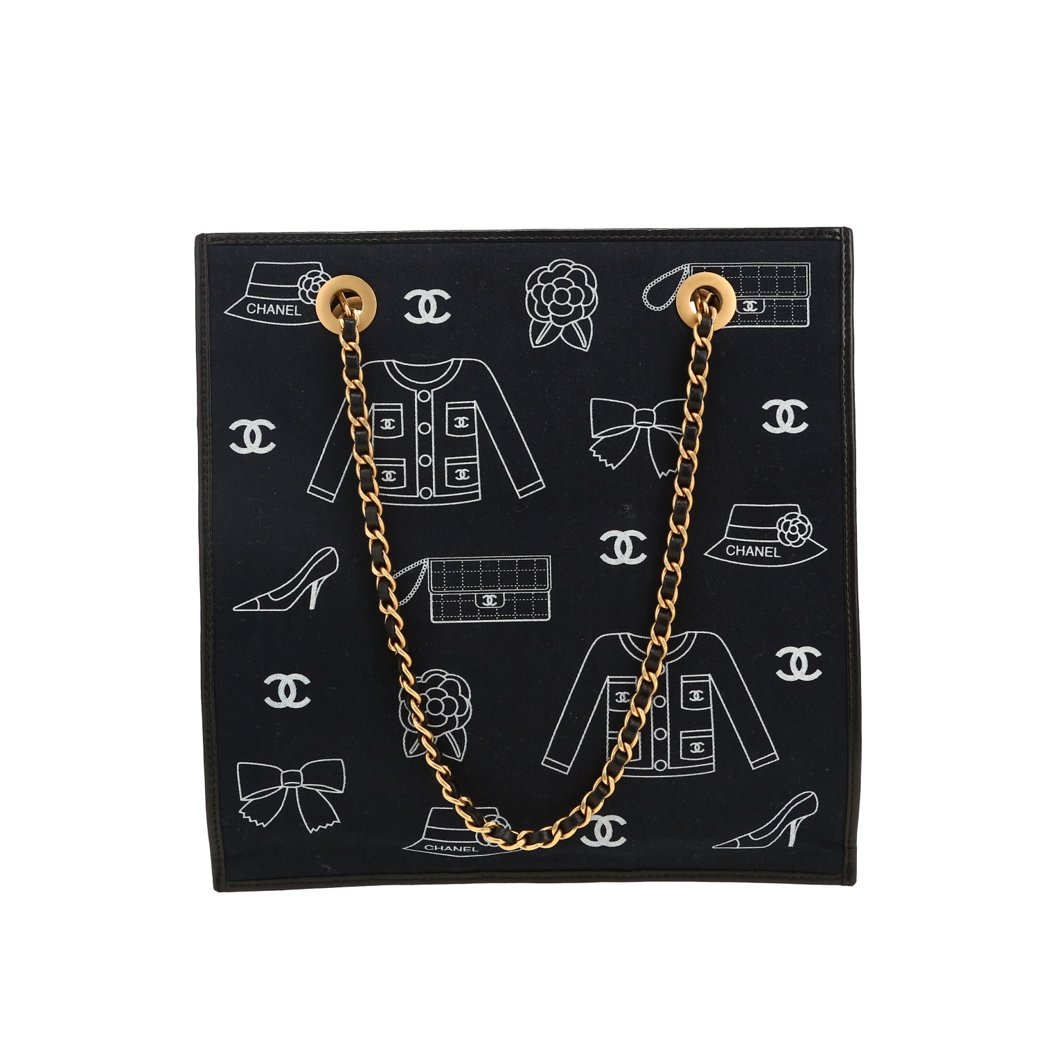 Bolso de mano Chanel Vintage en lona negra y cuero negro - Detail D4