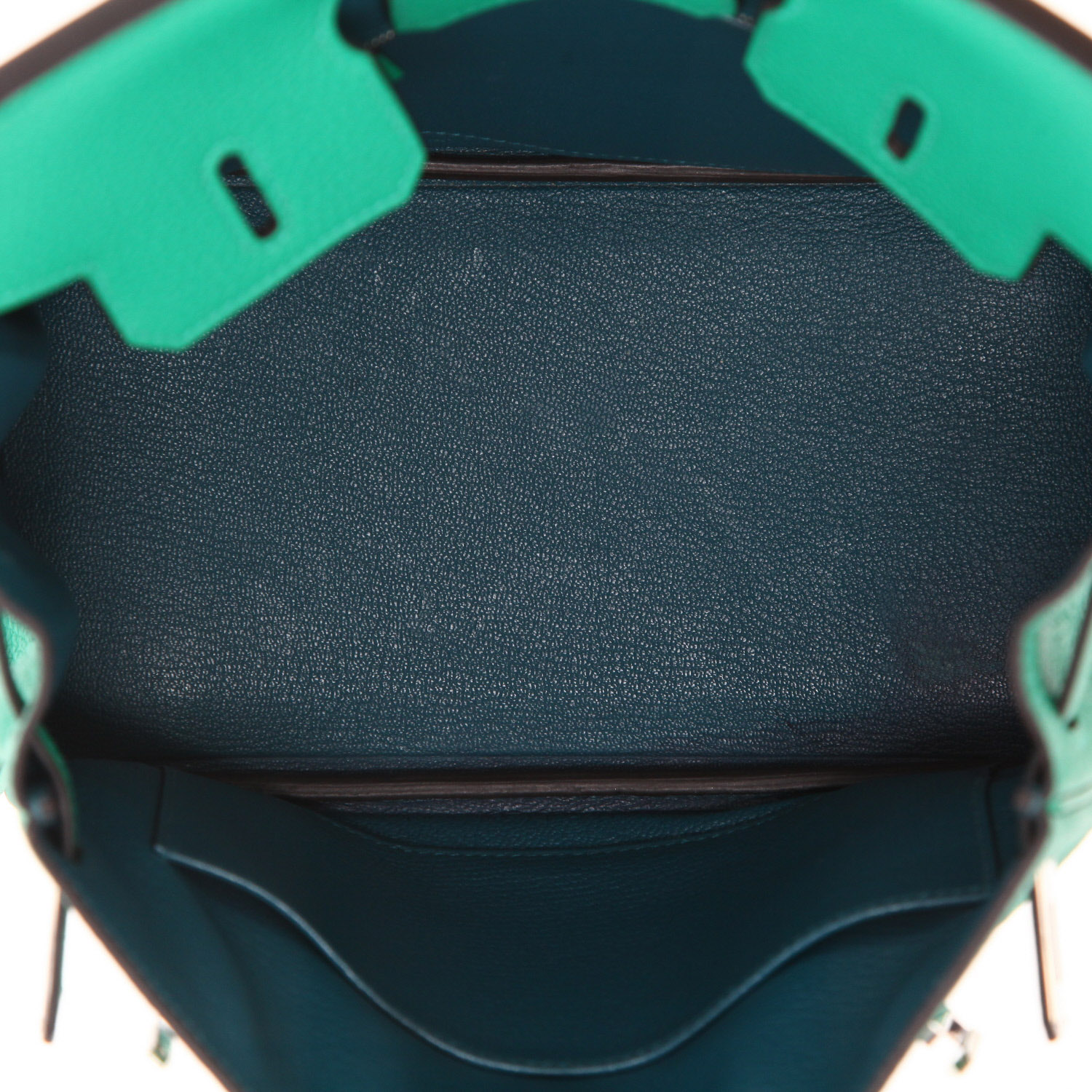 Bolso de mano Hermès  Birkin 25 cm en cuero swift Vert Menthe - Detail D3
