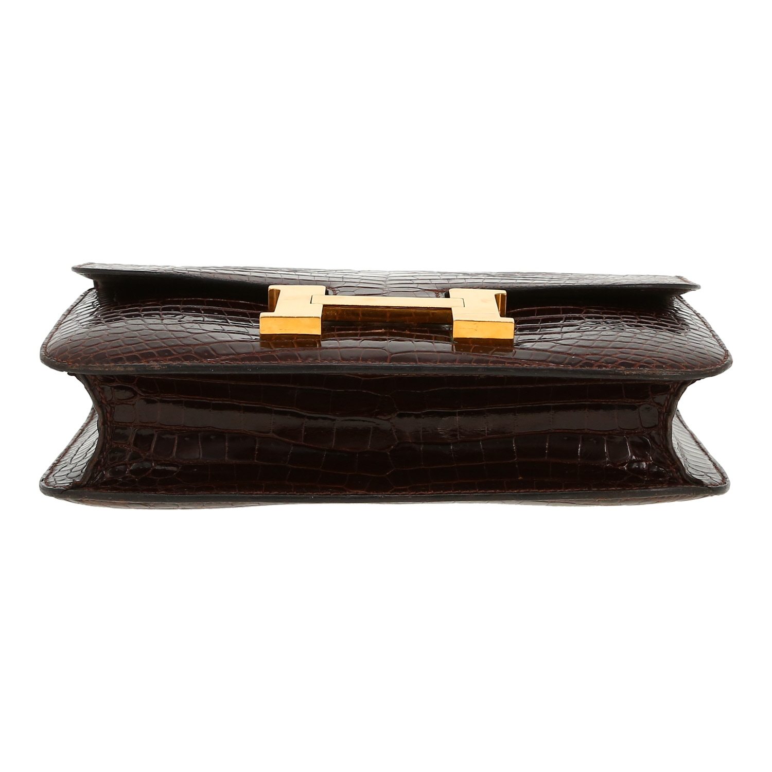 Bolso de mano Hermès  Constance en cocodrilo porosus marrón - Detail D1