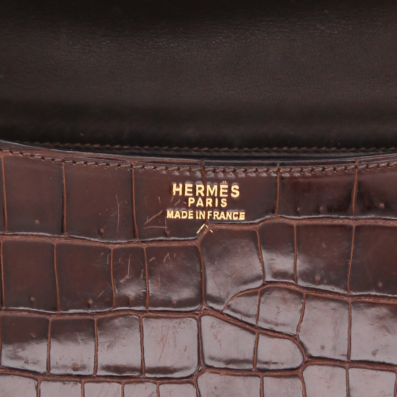Hermès  Constance handbag  in brown porosus crocodile - Detail D2