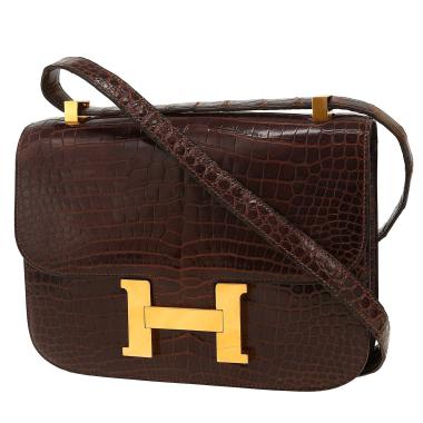 Bolso de mano Hermès  Constance en cocodrilo porosus marrón