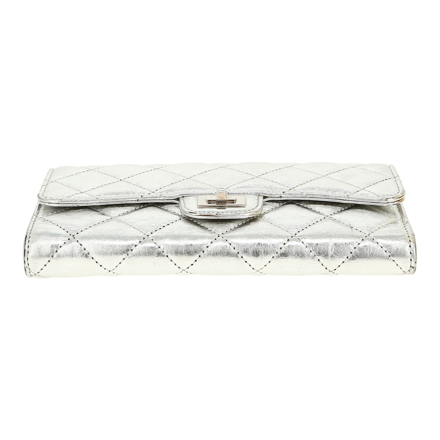 Portafogli Chanel  Chanel 2.55 - Wallet in pelle trapuntata argentata - Detail D1