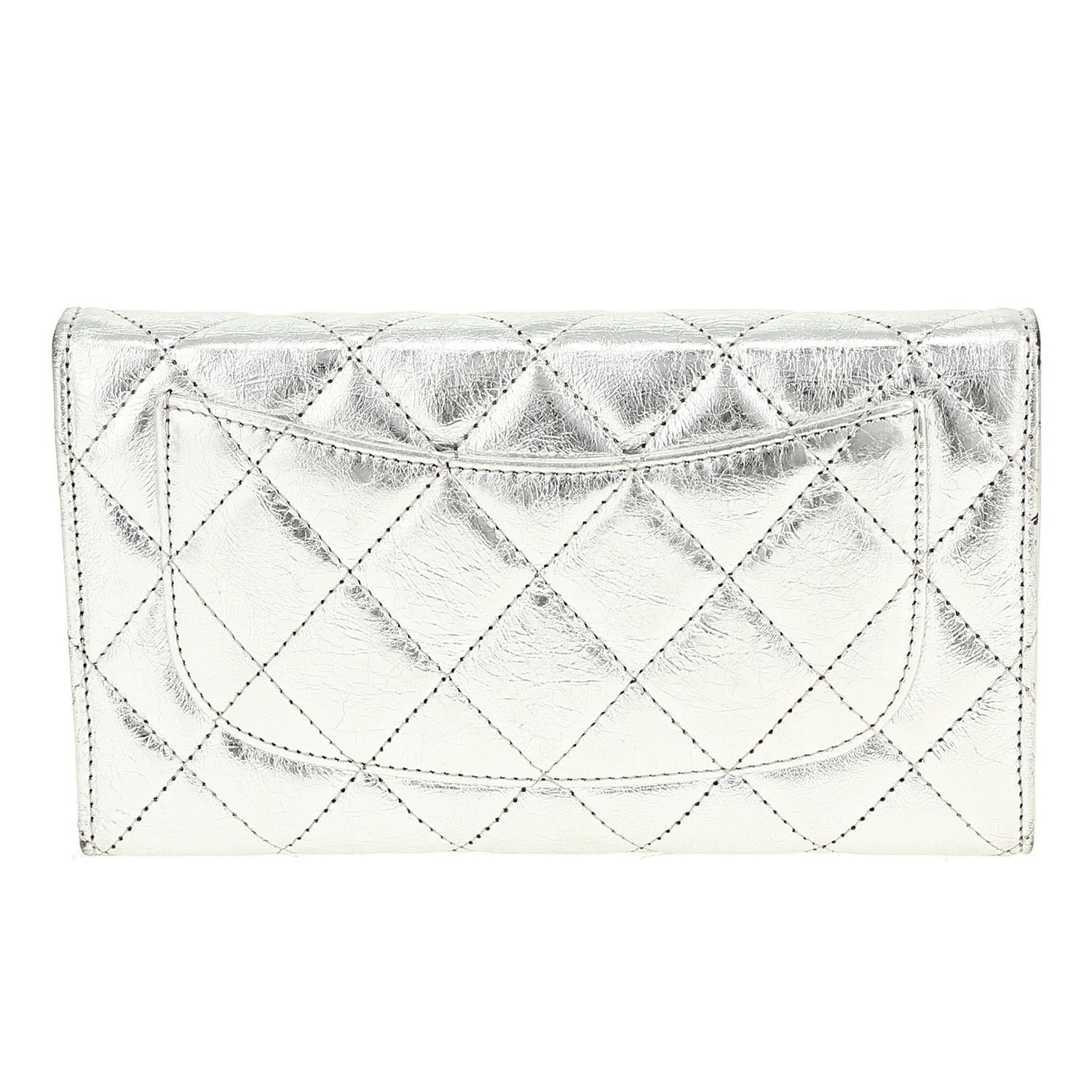 Portefeuille Chanel  Chanel 2.55 - Wallet en cuir matelassé argenté - Detail D4